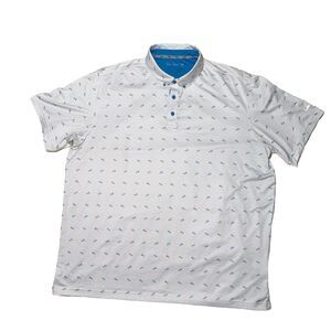 Walter Hagen Polo Shirt Men’s XXL White Golf Print Performance Button Collar